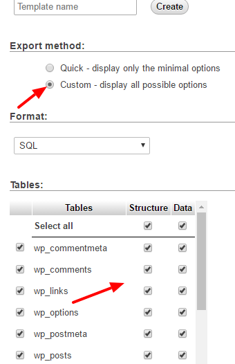 phpmyadmin export database wordpress